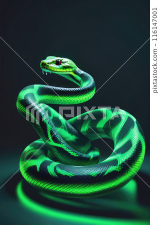 Green snake Christmas neon light for the design of cards and invitations for the Christmas holidays. Green snake Christmas neon light for the design of cards and invitations for the Christmas holidays. 116147001