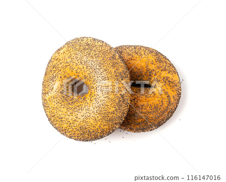 Poppy Seed Bagel Isolated, One Round Bread Bun, Poppyseed Wheat Bakery for Breakfast 116147016