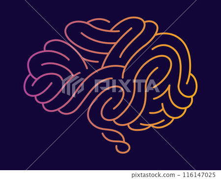 Brain logo icon. Digital symbol template of science innovation, machine learning or ai. Psychology mental health or new technology development. Vector brain color silhouette on dark background 116147025