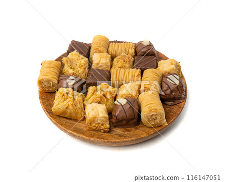 Baklava Isolated, Small Ramadan Dessert, Eastern Sweet Filo Pastries, Turkish Honey Baklawa, Oriental Desert Baklava Isolated, Small Ramadan Dessert, Eastern Sweet Filo Pastries, Turkish Honey Baklawa, Oriental Desert 116147051