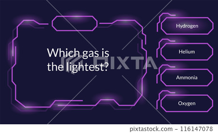 Quiz game questions or test menu choice templates with answers. Trivia contest, TV show layout with neon answer options. Four answers for knowledge exam. Vector cartoon illustration Quiz game questions or test menu choice templates with answers. Trivia contest, TV show layout with neon answer options. Four answers for knowledge exam. Vector cartoon illustration 116147078
