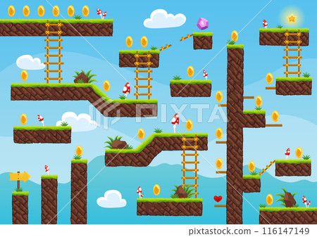 Game level map. Arcade 2d video game for old... - Stock Illustration ...