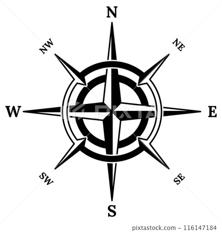 Retro compass icon. Hand drawn wind rose. Old vector design element for marine theme or heraldry. Vintage rose of wind for sea marine navigation Retro compass icon. Hand drawn wind rose. Old vector design element for marine theme or heraldry. Vintage rose of wind for sea marine navigation 116147184