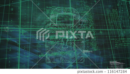 Image of security padlock over data processing on dark background 116147284
