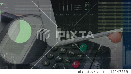 Image of financial data processing over smartphone and payment terminal Image of financial data processing over smartphone and payment terminal 116147289