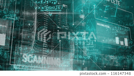 Image of data processing with mathematical equations on black background Image of data processing with mathematical equations on black background 116147348