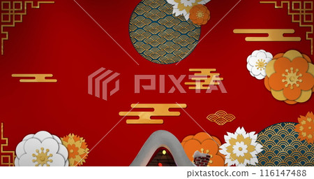 A composite of a gray background with a digitally generated image of a winter scene 116147488