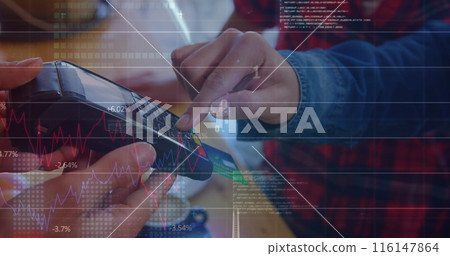 Image of data processing over woman stock recording 116147864