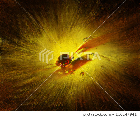 Space anime abstract texture with shining planets popping out from a golden crown 116147941