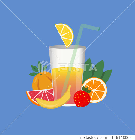 Summer fruit with glass of juise Summer fruit with glass of juise 116148063