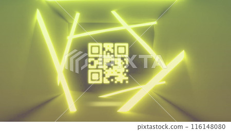 Image of qr code with neon lines on yellow background 116148080