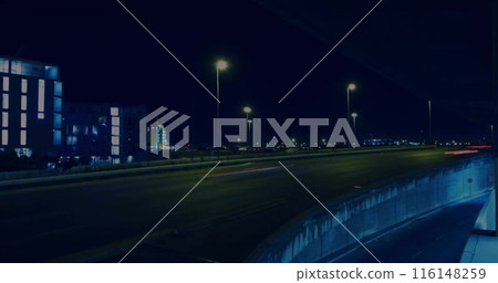 Image of multiple graphs over time lapse of moving vehicles on street against buildings Image of multiple graphs over time lapse of moving vehicles on street against buildings 116148259