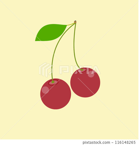 two cheries on a yellow background two cheries on a yellow background 116148265