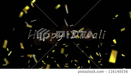 Image of confetti and happy diwali over black background Image of confetti and happy diwali over black background 116148556