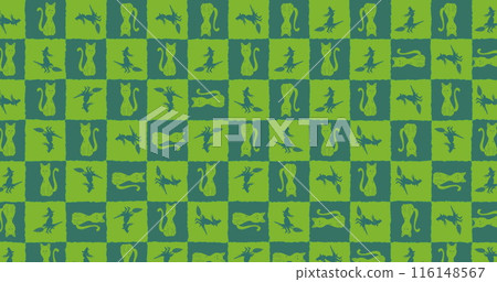 Image of moving green texture with cats and witches 116148567