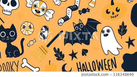 Image of halloween characters on yellow background 116148640