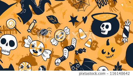 Image of halloween characters on yellow background Image of halloween characters on yellow background 116148642