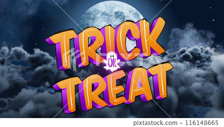 Image of trick or treat halloween text over night sky with moon Image of trick or treat halloween text over night sky with moon 116148665
