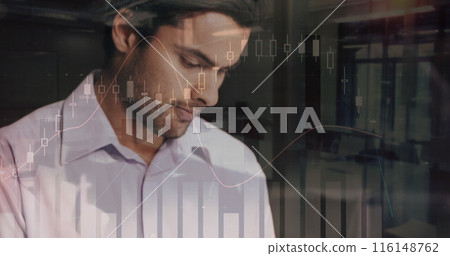 Statistical data processing over close up of indian businessman at office 116148762