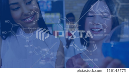Image of data processing and chemical formula over diverse schoolchildren and teacher Image of data processing and chemical formula over diverse schoolchildren and teacher 116148775