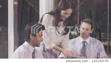 Statistical data processing over diverse business people discussing in meeting room at office Statistical data processing over diverse business people discussing in meeting room at office 116148776