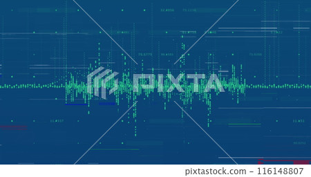 Image of data processing and shapes over blue background Image of data processing and shapes over blue background 116148807