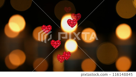 Image of hearts over spots and candles 116148845