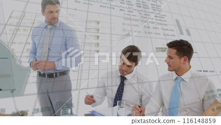 Image of data processing over diverse group of business people 116148859