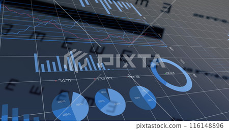 Image of data processing over grid and symbols 116148896