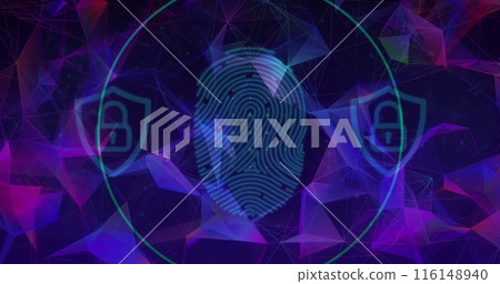 Image of digital data processing and fingerprint over dark background 116148940