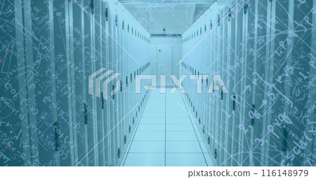 Image of mathematical formulas over server room Image of mathematical formulas over server room 116148979