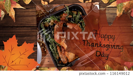 Image of happy thanksgiving day text over turkey 116149012