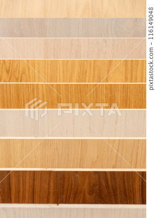 Samples of laminate or parquet with a pattern and wood texture for flooring 116149048