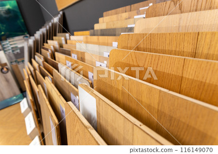 Samples of laminate or parquet with a pattern and wood texture for flooring Samples of laminate or parquet with a pattern and wood texture for flooring 116149070