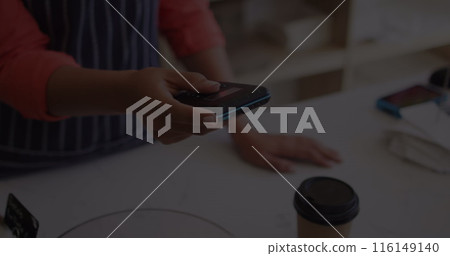 Image of data processing over hand paying with smartphone Image of data processing over hand paying with smartphone 116149140