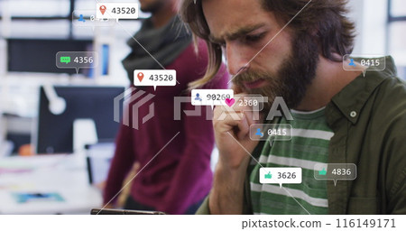 Image of building site over business people talking in office Image of building site over business people talking in office 116149171
