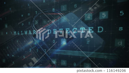 Image of network of connections with padlock security icons over binary coding Image of network of connections with padlock security icons over binary coding 116149206