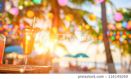 Blurred background of colorful summer beach party 116149269