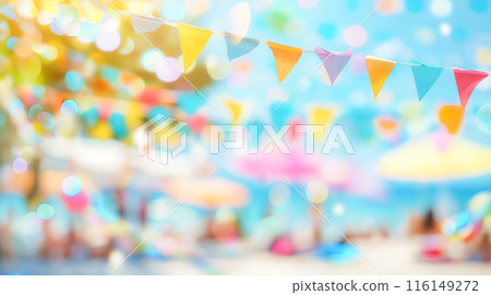 Blurred background of colorful summer beach party 116149272