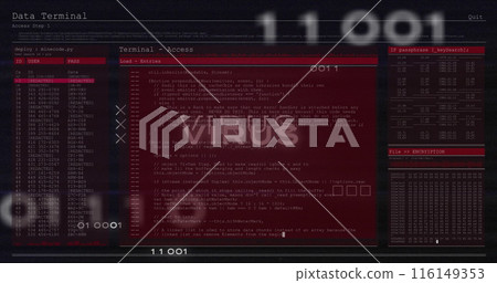 Image of virus text and data processing over computer motherboard Image of virus text and data processing over computer motherboard 116149353