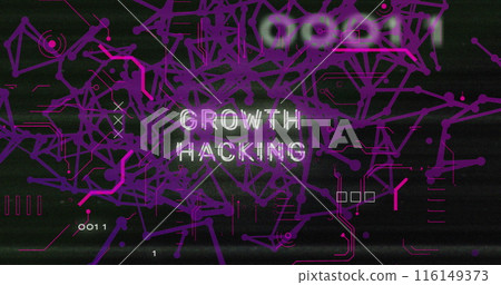 Image of growth hacking text and data processing over computer motherboard 116149373