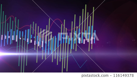Image of multiple graphs and lens flare against abstract background Image of multiple graphs and lens flare against abstract background 116149378