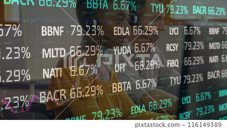 Image of financial data processing over business people using computer Image of financial data processing over business people using computer 116149389