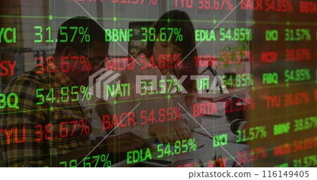 This image shows a group of graphic designers working together in a modern office 116149405