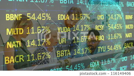 Image of financial data processing over business people using computer 116149406