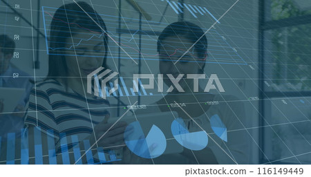 Image of data processing over diverse business people in office 116149449