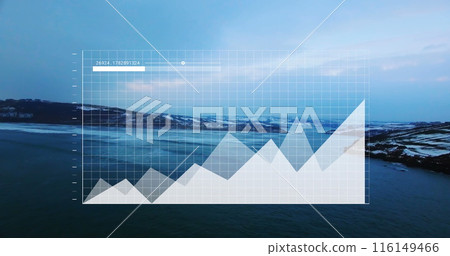 This image features statistics and financial data being processed over a transparent background 116149466