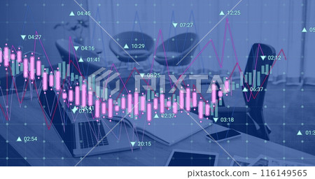 Image of financial data processing over empty office 116149565