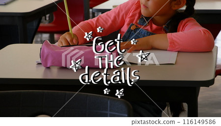 Image of smartphone and get the details text over biracial schoolgirl with teacher Image of smartphone and get the details text over biracial schoolgirl with teacher 116149586