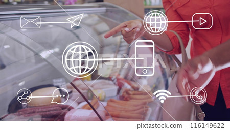 Image of icons and data processing over woman shopping 116149622
